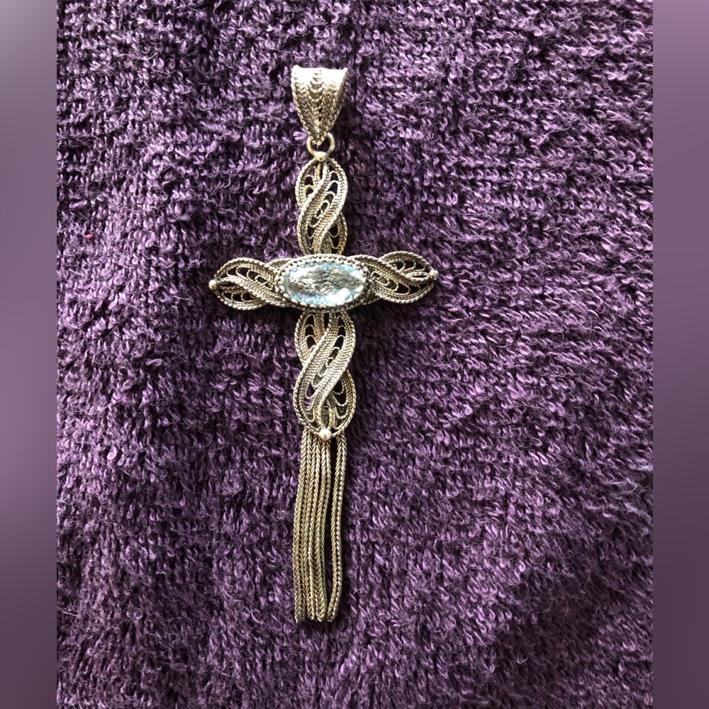 Sterling silver and genuine gemstone cross pendant